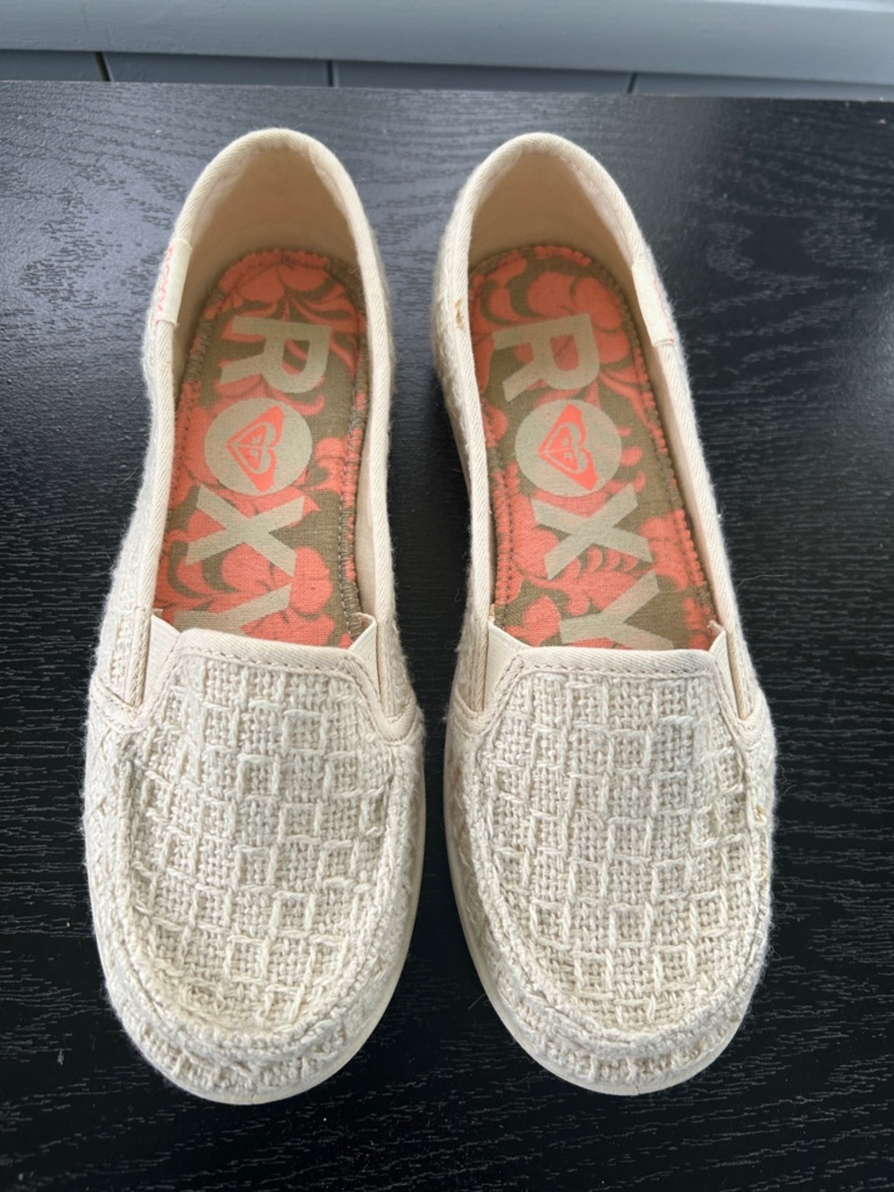 Roxy Cream Woven Slip-On Flats with Coral Insole